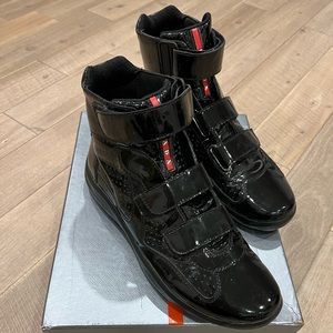 Mens Prada Black Patent Leather Boots Size 10 1/2 **Like New**